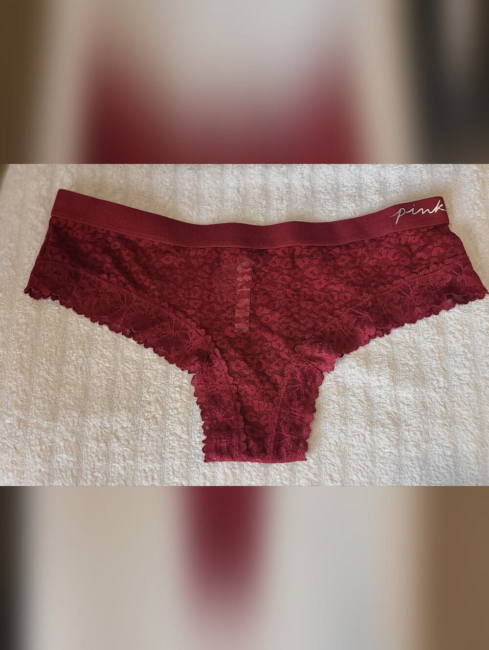 PINK Victoria's Secret Brick Red Lace Hipster Cheeky Panty